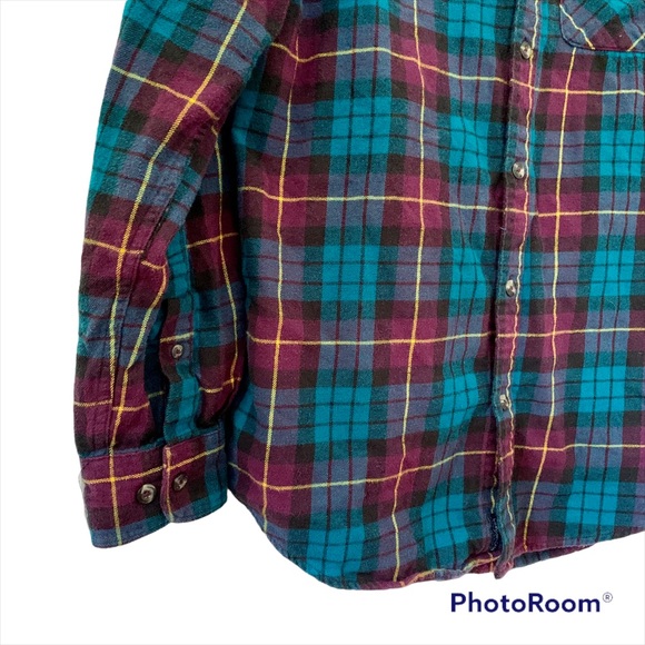 ✨ Teal Burgundy Button Down Plaid Flannel Shirt - Picture 5 of 10